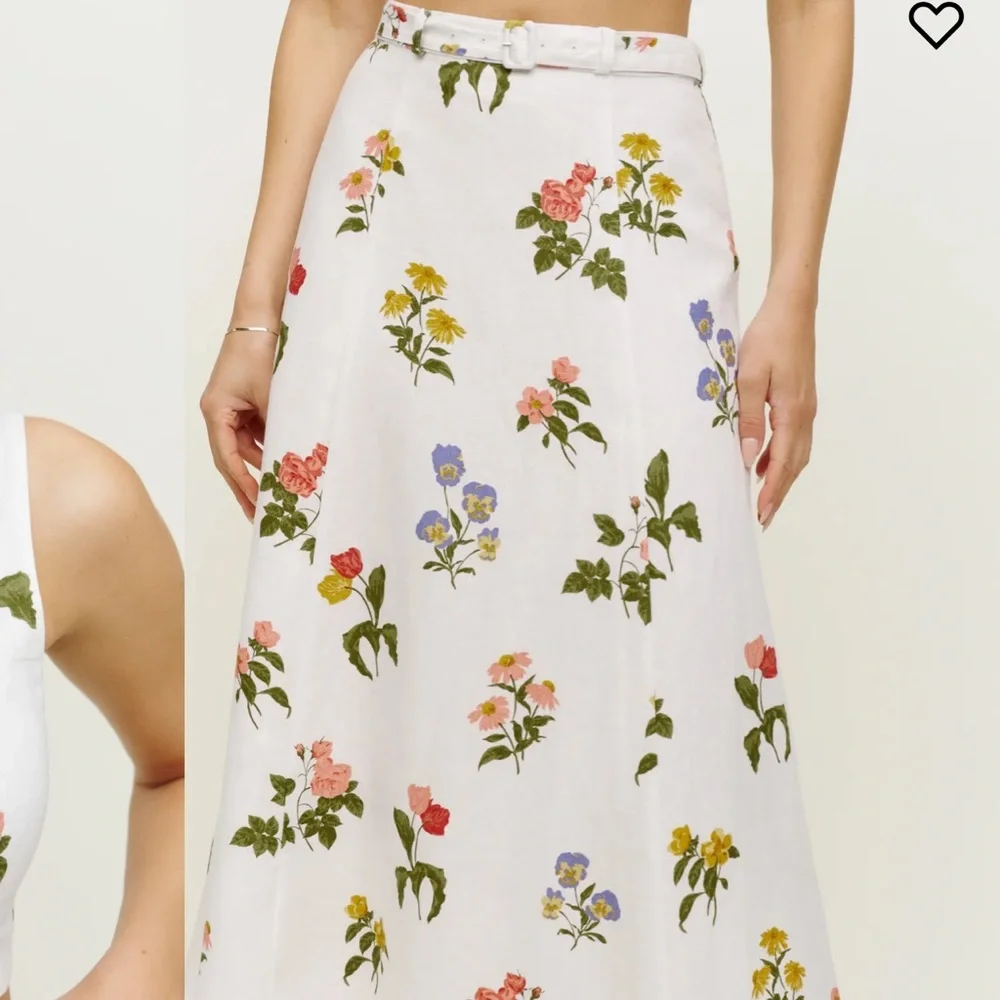 NWT Reformation Cole Two Piece, size 6, white linen floral, crop top skirt